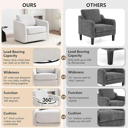MINCETA Accent Chairs Set of 2, 360° Swivel Barrel Chair with High Density Foam, Oversized Reading Chair with Performance Fabric Upholstered Armchair for Living Room, Bedroom, Apartment White