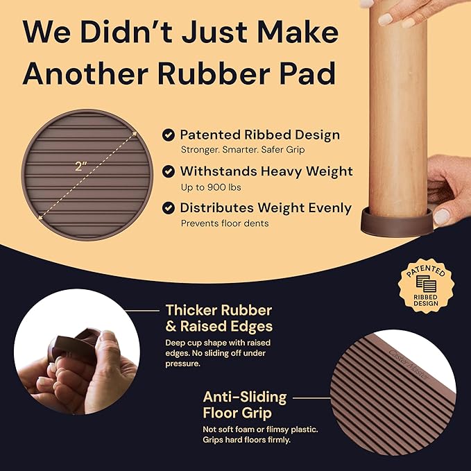 CasterMaster Chair Leg Floor Protectors & Furniture Sliders - 2 in x 2 in Round Brown Set of 4 - Non Slip Furniture Pads for Hardwood Floors & Noise Reduction