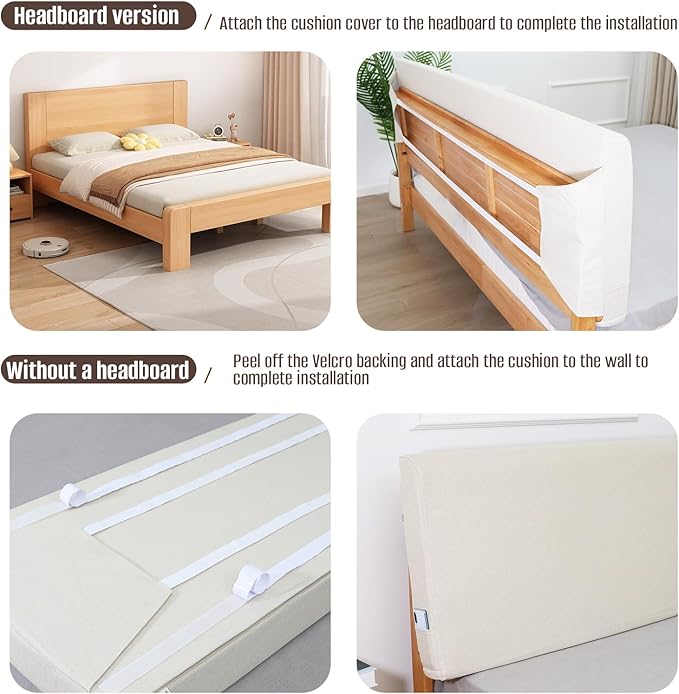 Upholstered King Headboard, No Tools Needed, Wall Mounted Headboard with Removeable Washable Linen, Multi-Functional Backrest (Beige)