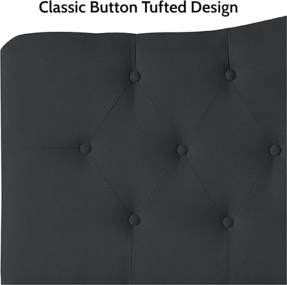 Naomi Home Cassandra Full Size Bed Headboard, Square Tufted, White Linen Fabric, Height Adjustable 42"-52", Metal Legs, Wall/Bed Mount