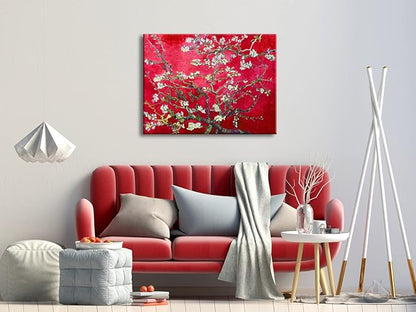 Wieco Art Large Red Almond Blossom Tree Vincent Van Gogh Paintings Reproduction Canvas Prints Wall Art for Home Decor and Wall Decor Classical Flowers Pictures Artwork