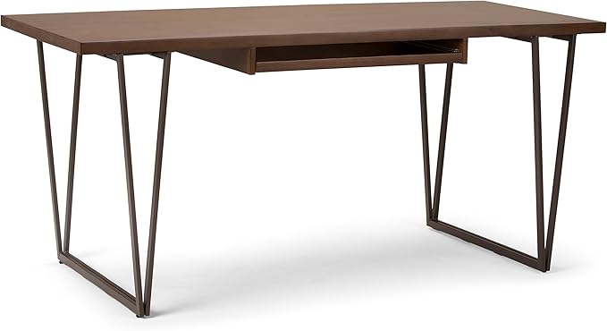 SIMPLIHOME Ryder SOLID WOOD Modern Industrial 66 inch Wide Writing Office Desk in Natural Aged Brown for the Office Desk, Writing Table, Workstation and Study Table