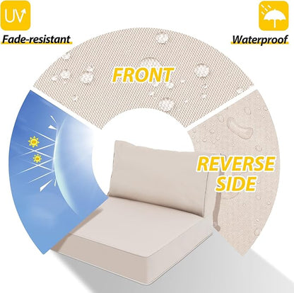 AAAAAcessories Outdoor Deep Seat Cushions, Waterproof, Fade-Resistant Patio Furniture Replacement Cushions, 25.5" x 25.5" x 5" + 25.5" x 13.5", Khaki Beige