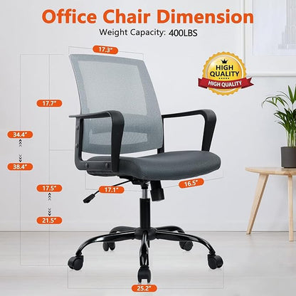 CLATINA Ergonomic Office Chair - Mesh Desk Chair with Lumbar Support, Rolling Comfortable Computer Chairs with Arms for Home Conference, Gray 2 Pack