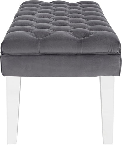 Modway Valet Tufted Button Performance Velvet Upholstered Bedroom Or Entryway Bench with Acrylic Legs in Gray