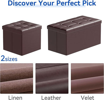 BRIAN & DANY 30 Inches Storage Ottoman Bench, Faux Leather Ottoman with Storage, Folding Bench Shoe, Foot Rest Stool, for Living Room, Brown