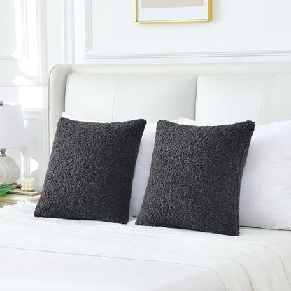 FUTEI Charcoal Throw Pillow Covers 22x22 Inch Set of 2,Furry Faux Fur Teddy Boucle Textured Cushion Covers,Soft Fluffy Decorative Pillow Case,Home Decor for Couch Bed Living Room Office Car