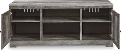 Signature Design by Ashley Wynnlow Rustic 4-Piece Entertainment Center for TVs up to 72" with LED Lighting and Adjustable Shelf, Gray