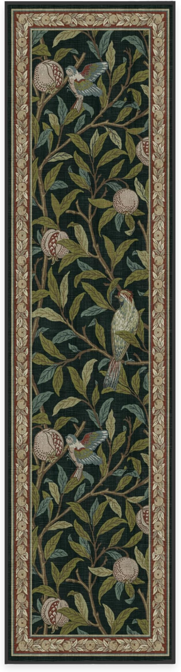 RUGGABLE x Morris & Co Machine Washable Runner Rug – Pomegranate Blue Green 2.5x10, Stain-Resistant, Non-Slip – Washable Rug for Hallway, Entryway, Living Room & Kitchen–with Cushioned Pad