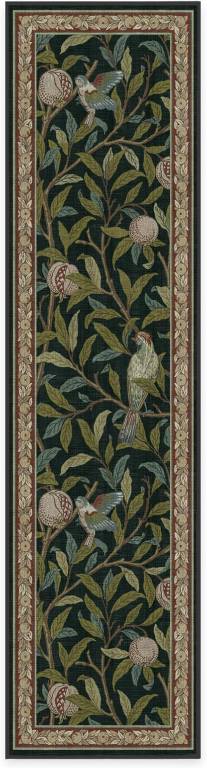 RUGGABLE x Morris & Co Machine Washable Runner Rug – Pomegranate Blue Green 2.5x10, Stain-Resistant, Non-Slip – Washable Rug for Hallway, Entryway, Living Room & Kitchen–with Cushioned Pad