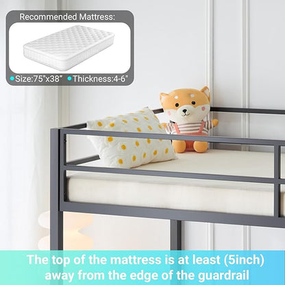 Karl home Twin Metal Loft Bed with Desk, with Power Outlet and LED Lighted, Safety Guardrail & Ladder, Space Saving, No Noise, No Box Spring Needed, Black