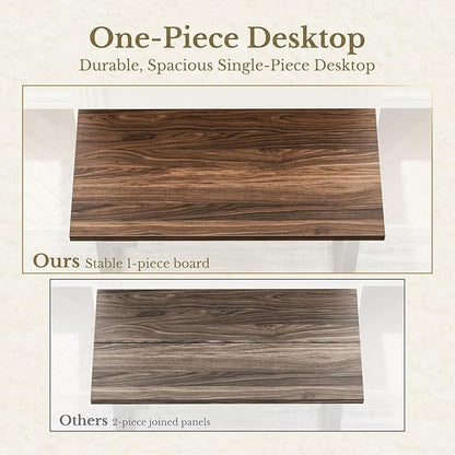 63 Inches L Shaped Standing Desk, Executive Standing Desk with Drawers and File Cabinet, AC/USB, 1.18" Whole-Piece Desktop, Multi-sized Storage Cubby, Privacy Panel, Fluted Computer Desk, Black Walnut
