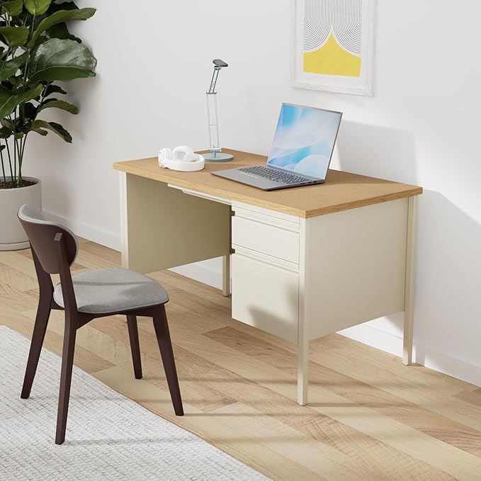 Lorell Single Right Pedestal Desk, 48 by 30 by 29-1/2-Inch, Putty Oak