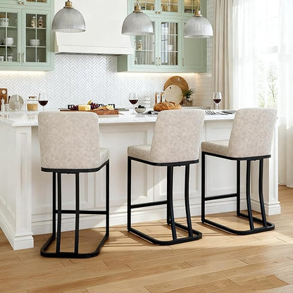 MAISON ARTS Counter Height Bar Stools with Back Set of 6 for Kitchen Counter, 24 Inch Modern Upholstered Faux Leather Barstools Farmhouse Bar Chairs Luxury Island Stools Support 330LBS, Light Grey