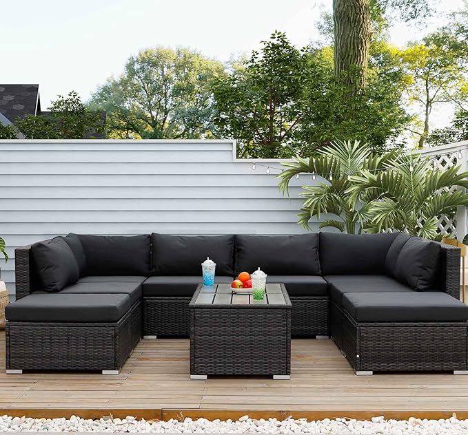 NICESOUL 10 Piece Modern Luxury 29.3'' High Back Outdoor Furniture Set, Extra Large Size PE Wicker Patio Modular Sectional with Side Tables, All-Weather Rattan Conversation for Backyard Deck, Grey