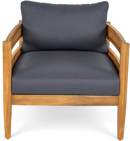 Christopher Knight Home Annie Acacia Wood Outdoor Chairs Set of 2, Patio Lounge Chair Outdoor with Slatted Back, Accent Chair with Cushions, Stylish Armchair for Balcony/Garden, Dark Gray + Teak