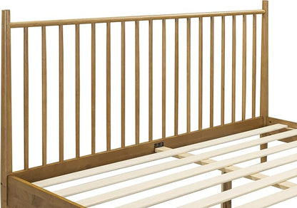 NTC Inno Wooden Bed Frame with Headboard, Solid Oak and Rubber Wood Foundation with Silent Slats and Wood Central Supports, 1000 Lb Capacity, Effortless Assembly, King - Teak Look