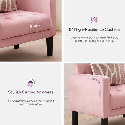 TYBOATLE Mid-Century Fabric Tufted Accent Living Room Armchairs, Comfy Modern Upholstered Bedroom Office Armchair Single Sofa, Reading Lounging Side Lounge Chair Living Room Furniture (Pink)