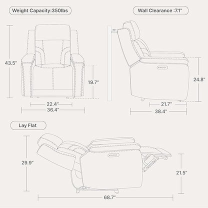 Watson & Whitely Genuine Leather Electric Recliner Chairs for Adults, Lay Flat Recliner with Power Headrest & Chargers for Living Room, Dark Brown
