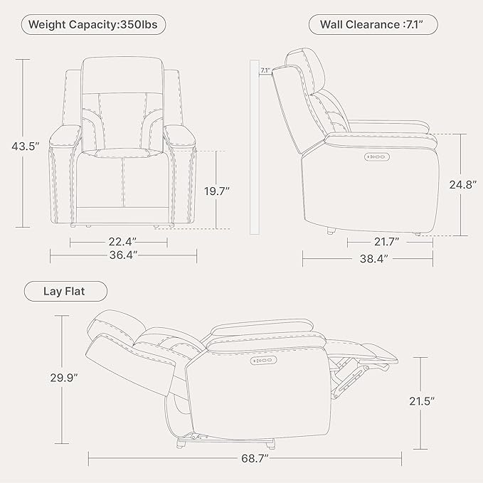 Watson & Whitely Oversized Lay Flat Recliner for Big and Tall, Genuine Leather Electric Recliner Chairs for Adults with Power Headrest & Chargers for Living Room, Saddle Brown