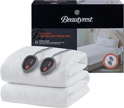 Beautyrest Cotton Blend Heated Mattress Pad Secure Comfort Technology - Luxury Quilted Electric Mattress Pad with Deep Pocket - 5-Setting Heat Controllers, King, White