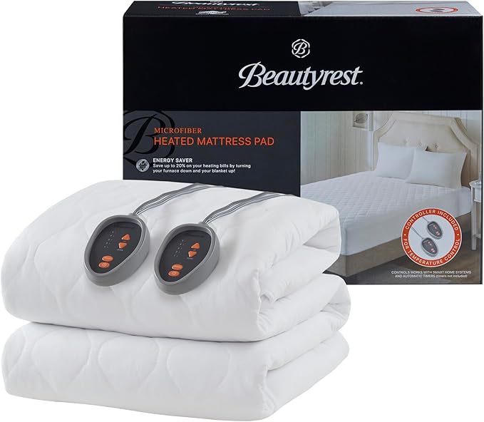 Beautyrest 3M Scotchgard Heated Mattress Pad - Electric Bed Warmer with 5 Heat Settings, 10 Hr Auto Shut Off Timer, All Around Elastic Deep Pocket, UL Certified, Machine Washable, White Cal King