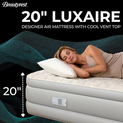 Beautyrest Luxaire, Twin Size Luxury Air Mattress, 20 Inch Height with Cool Vent Top, Smart Auto Shut-Off Pump, Puncture Resistant Ever Firm Fabric with Edge Support