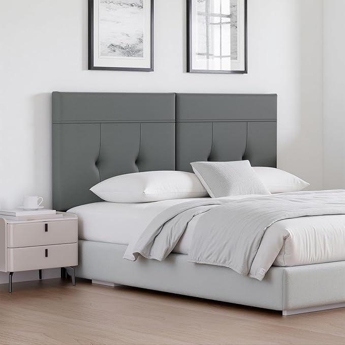 Upholstered King Size Headboard, Headboard King with Sturdy Metal Legs, Tufted Upholstery Design Bed Headboards with Adjustable Width & Height (Grey)