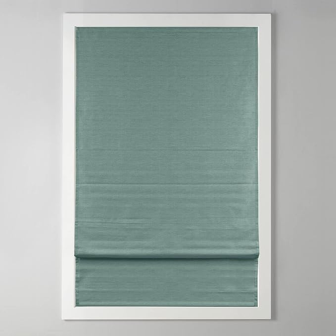 Madison Park Cordless Roman Shades Faux Silk Shade with Sheen 1-Panel Privacy, Room Darkening, Energy Efficient, Thermal Insulated Window Blind for Bedroom, Living Room Décor, 27"W x 64"L Como, Green