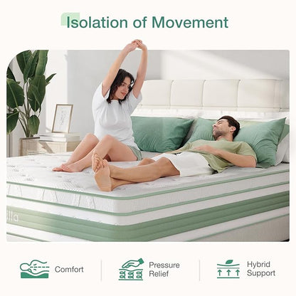 Novilla King Mattress, 12 Inch Hybrid Mattress, High Density Gel Foam with Pocket Coils for a Cozy Sleep, Motion Isolation Medium Firm King Size Mattresses, Pillow Top Mattresses, Balance Support