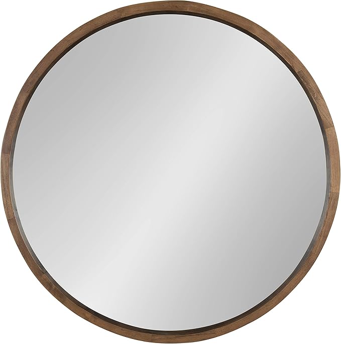 Kate and Laurel Hutton Round Decorative Wood Frame Wall Mirror, 30 Inch Diameter, Natural Rustic