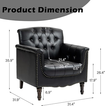 Lumibee Faux Leather Armchairs, Contemporary Accent Chairs Set of 2 with Nailhead Trims & Wood Legs for Living Room, Upholstered Comfy Arm Chairs for Office,Bedroom-Black