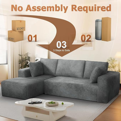108” Cloud Sectional Couch, Modular Sectional Sofa with Deep Seat, Corduroy Boneless Couches with Chaise for Living Room Bedroom, No Assembly Required