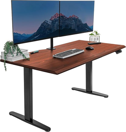 Mount-It! 60" Woodgrain Electric Standing Desk – Hazelnut Adjustable Height Sit Stand Desk with Memory Presets, Black Frame, Ergonomic Edge, One-Piece Desktop