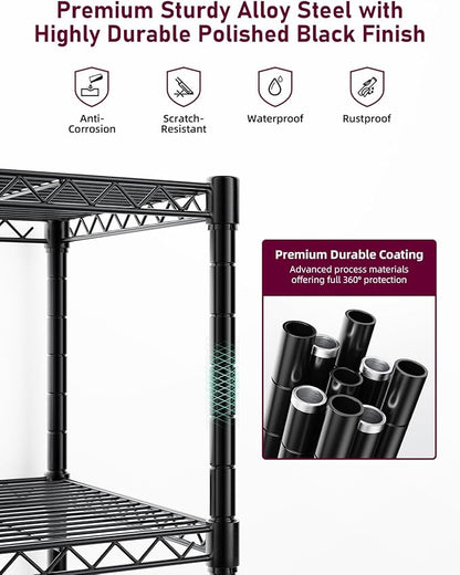 Simple Deluxe Heavy Duty 5-Shelf Storage Shelving Unit, 1250lbs Loading Capacity, 29.92" D x 13.98" W x 61.09" H, Black, 2 Pack