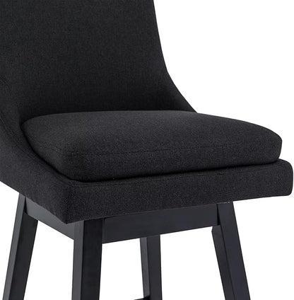 Bar Stools Set of 2, 26 Inch Upholstered Barstools with 14.2" High Back and Footrest, Swivel Counter Height Barstools for Kitchen Island Home Bar Performance Fabric Black