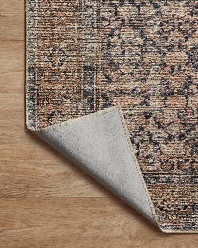 Loloi Amber Lewis Billie Collection, Ink & Salmon 2'-6" x 12'-0" Area Rug – Antique & Distressed Accent Rugs for Living Room, Bedroom, Entryway & Hallway, No Shed High Traffic Area Home Decor Rug