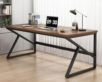 HSH Large Home Office Desk, Modern Wood Metal Computer Desk for Two Person, Extra Long Executive Writing Study Gaming Double Desk Workstation, 70 Inch Rustic Bedroom Living Room Table for 2 Monitors