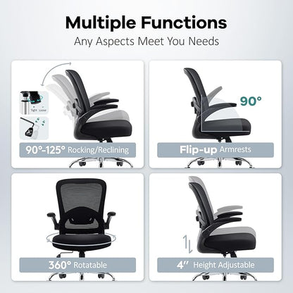 Office Chair,Ergonomic Mesh Desk Chair with Adjustable Lumbar Support,Computer Chair with Flip-up Armrests, Rolling Executive Chairs, Home Office Chair(Black)