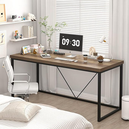 FOLUBAN Industrial Computer Desk, Rustic Wood and Metal Writing Desk, Vintage PC Table for Home Office, Oak 60 inch