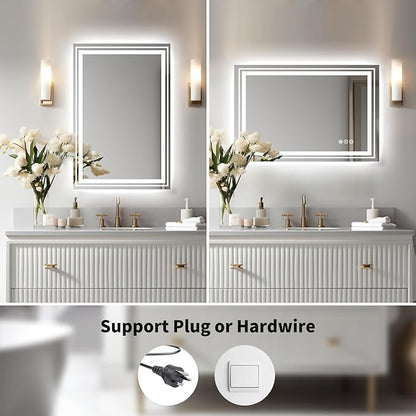 WTTY LED Bathroom Mirror, 24 x 32 with Backlit and Front Light,Stepless Dimmable LED Mirror for Bathroom,Anti-Fog Lighted Bathroom Vanity Mirror Modern for Wall,Memory Function,Shatter-Proof