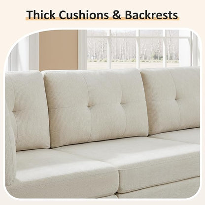 VANOMi 4 Seat Modular Sectional Sofa with 2 Ottomans, 118" Cloud Sofas & Couches, Comfy Chenille Sectional Couches for Living Room, Apartment, Office, Beige, U Shaped