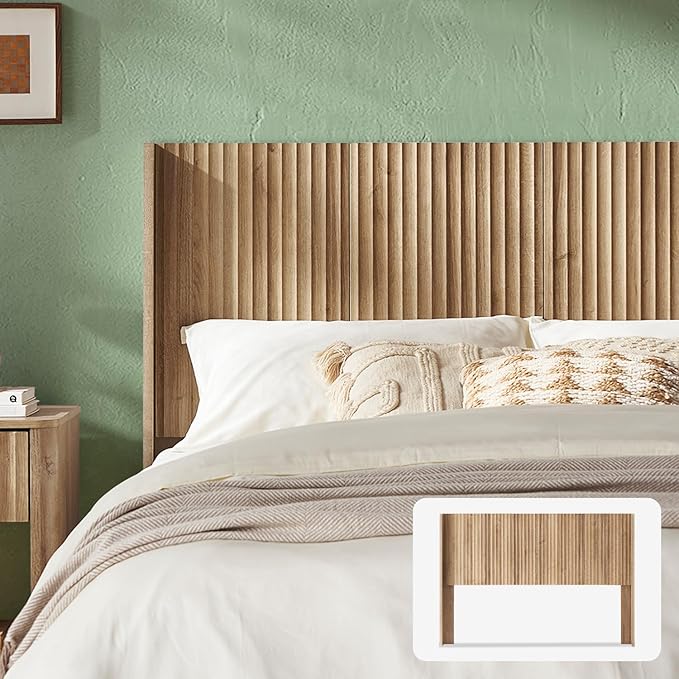 mopio Brooklyn 62.4" Headboard Only, Wood Headboard, Modern Farmhouse, Boho, Wall Mount, Fluted Panel, Wingback Design (Golden Oak, Queen)