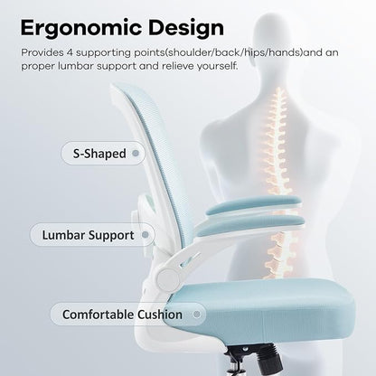 Office Chair,Ergonomic Mesh Desk Chair with Adjustable Lumbar Support,Computer Chair with Flip-up Armrests, Rolling Executive Chairs, Home Office Chair(Blue)