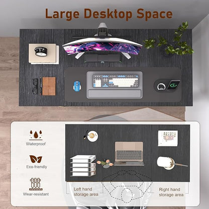 55'' Computer Desk with Deeper Desktop, Home Office Desk Workstation with Sturdy Metal Frame, Modern Simple Desk for Gaming Studying Writing, Black