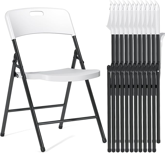 12 Pack Folding Chairs, 700lbs Capacity Heavy Duty Folding Chair with Reinfoced Steel Frame for Indoor/Outdoor Use, White Plastic Foldable Chairs for Party, Patio, Meeting, Wedding and School