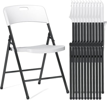 12 Pack Folding Chairs, 700lbs Capacity Heavy Duty Folding Chair with Reinfoced Steel Frame for Indoor/Outdoor Use, White Plastic Foldable Chairs for Party, Patio, Meeting, Wedding and School
