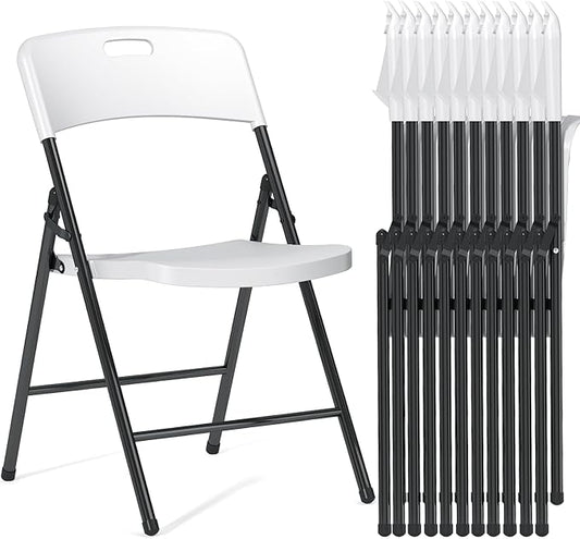 12 Pack Folding Chairs, 700lbs Capacity Heavy Duty Folding Chair with Reinfoced Steel Frame for Indoor/Outdoor Use, White Plastic Foldable Chairs for Party, Patio, Meeting, Wedding and School