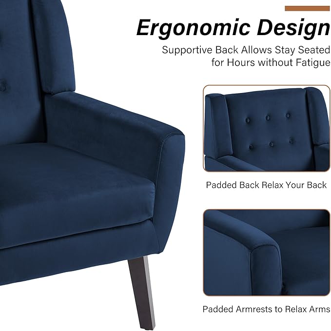 Lumibee Accent Chairs Set of 2, Velevet Fabric Armchairs for Living Room, Comfy Upholstered Arm Chairs Tufted for Indoor Bedroom Office Room (Royal Blue Velvet)