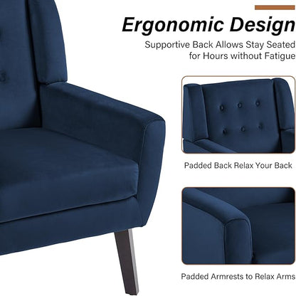 Lumibee Accent Chairs Set of 2, Velevet Fabric Armchairs for Living Room, Comfy Upholstered Arm Chairs Tufted for Indoor Bedroom Office Room (Royal Blue Velvet)